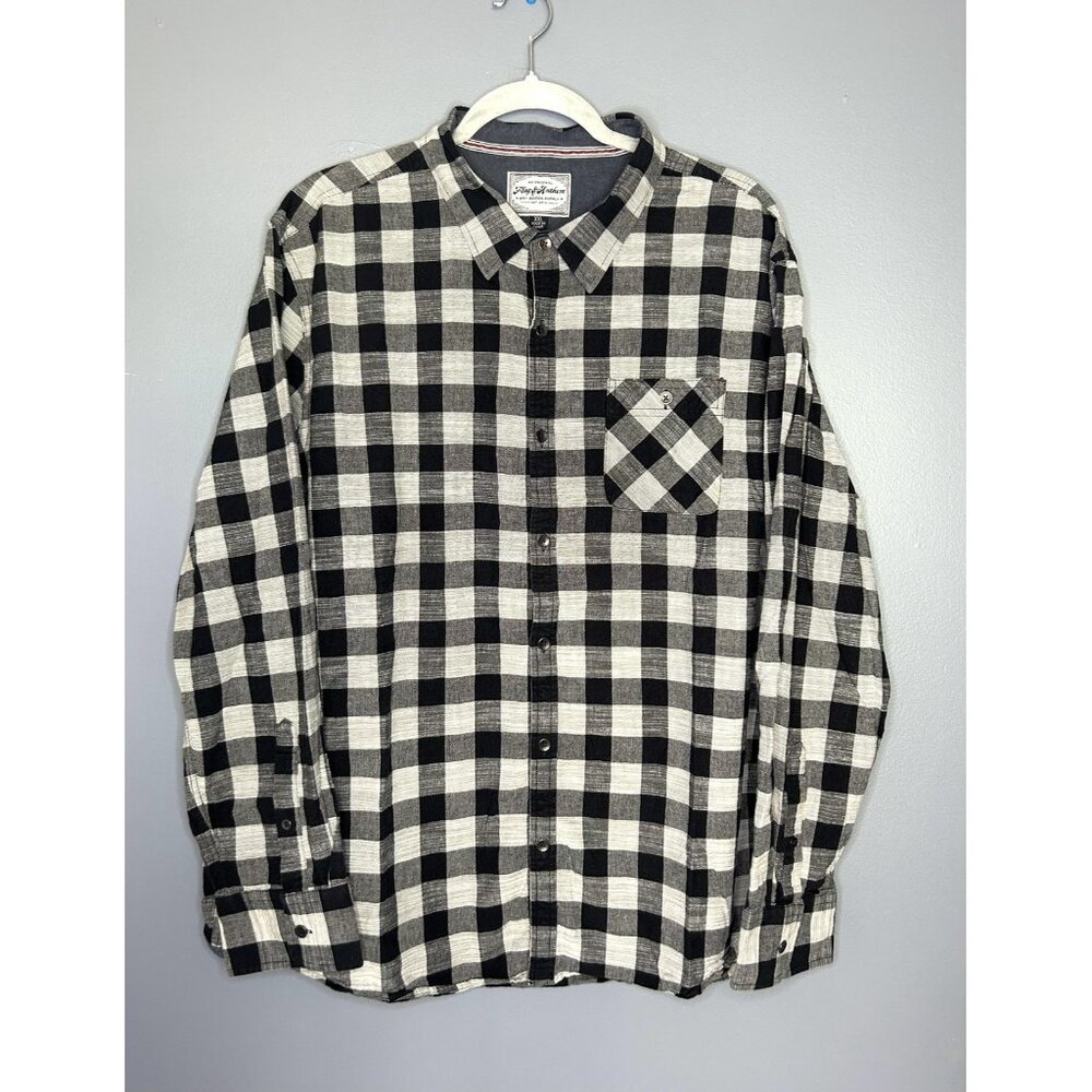 Flag & Anthem Shirt Mens XXL 2X Buffalo Plaid Long Sleeve Casual Button Down‎
